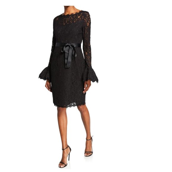 Shani Ruffle Sleeve Lace Sheath Dress Black 14